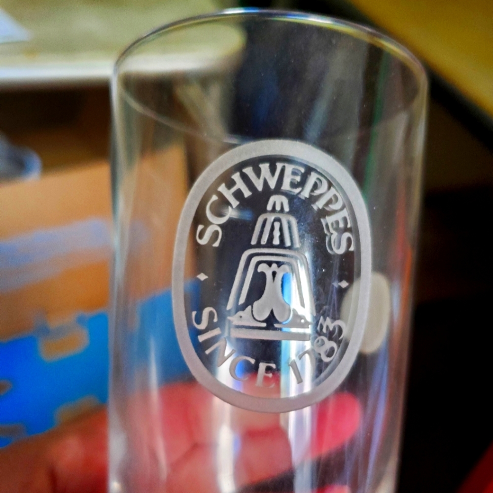 Etched Tumbler Marks Schweppes Tonic 1983 Bi-Centennial Vintage Collectible